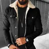 Men's Jackets Men Sherpa Trucker Jacket 2 Pockets Cotton Cargo Work Lapel Collar Winter Coat Faux Lambswool Style 1PC