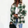 Giacche da donna Stampa scozzese Autunno Primavera Donna Camicia Giacca Manica lunga Tasca con bottoni Chic Risvolto Camicie Cappotti Streetwear Autunno Lana spessa