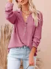 Women's T Shirts 2023 Autumn Winter V-Neck Button Long Sleeve Shirt Women Casual Sold Vintage Fashion Sexy Loose Pullover Plus Size Tops