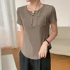 Women's T Shirts Screw Thread Cotton Short Sleeve Women Shirt Summer Fashion Button O-neck Slim Female Tees Woman Casual All-match Tops