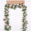 Fleurs décoratives Artificielle Rose Vigne Suspendue Pour Mariage Maison Jardin Salon Décoration Murale Rotin Faux Plantes Feuilles Guirlande