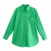 Blouses feminina Mulher Manga longa Camisa verde solta S M L Pink Blue