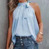 Dames blouses dames chiffon vouw shirt tops 2023 zomer casual losse halterneck boog luipaard print pullover vest dames mouwloze tank