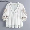 Kvinnors blusar kimotimo sommarhöst vintage toppar skjorta broderi indie folk harajuku blus casual mode chic koreanska kvinnliga blusa s