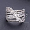 Anéis de casamento Janekelly Charm Trendy Cross Layerd Stacks for Women Women Cubic Zircon Finger Contas Ring Boho Beach Jewelry