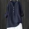 Blouses feminina linho elegante de manga comprida cor sólida mulher camisa de camisa macia respirável para o trabalho