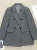 Costumes pour femmes femmes laine gris costume manteau Vintage à manches longues mode femme cranté Double boutonnage Blazer