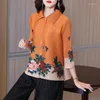 Chemisiers pour femmes d'âge moyen maman de haute qualité chemise à fleurs pour femmes haut d'automne Style étranger National grand Cardigan