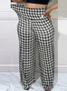 Damesbroek stretch hoge taille wijd been voor vrouwen Houndstooth printen Big Size broek straat mode losse lange dames slijtage