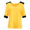 Women's T Shirts Women's Patchwork Cold Shoulder T-shirt 5xl Toppar V-Neck Half Sleeve Female Tee Shirt Summer Casual For Women