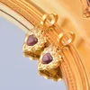 Hoop Earrings KIOOZOL 316L Stainless Steel Heart Drop Purple Green Stone Gold Color For Women Ear Jewelry Party Gifts 925 KO6