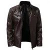 Men's Jackets Men's Zipper Motorcycle Leather Stand Collar Plus Size Jacket Coat