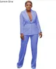 Kvinnors tvåbitar byxor Lemon Gina Solid Office Lady Suit och Blazer Matching 2 Set Winter Spring Elegant Tracksuit Outfits Sweatsuit