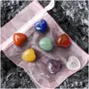Stone 7Pcs/Set 15Mm Heart Reiki Natural Tumbled Stones Polishing Rock Quartz Yoga Energy Bead For Chakra Healing Decoration Drop Del Dhkzi