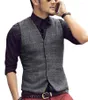 Men's Vests Tweed Mens Suit Vest Plaid Neck Wool Brown Single-breasted Slim Fit Casual Business Groomman Waistcoat For Wedding Man