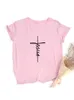 Camisetas femininas Jesus Cross Print Women Christian Tops