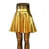 تنورات سيدة Sexy Club Dance Skater Flare Skirt فوق الركبة المصغرة السائل الذهبي الفضي S/M/L/XL