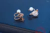 Backs Orecchini 925 Sterling Silver Pearl Flower CZ Zircon Clip Pendientes Oorbellen Boucle D'oreille Gift