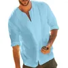 Men's T Shirts Men Casual Long Sleeve V Neck Slitting Hem T-Shirt Cotton Linen Loose Blouse Top