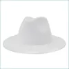 Wide Brim Hats White Panama Wool Felt Fedora Women Ladies Party Trilby Cowboy Hat Fashion Vintage Jazz Cap 74 W2 Drop Delivery Acces Dhvoq