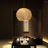 Lâmpadas pendentes Lâmpada de vime natural Luz de estilo chinês Tecido à mão para sala de jantar Luminária pendurada viva