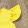 Robes d'été en coton jaune pour filles, vêtements pour bébés filles de 3 à 24 mois, à la mode, manches avec nœud solide, 2023
