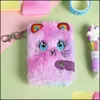 Party Favor Cute Cat Plush Notebook For Girls Kawaii Pendant Keychain Furry Cats Daily Planner Journal Book Note Pad Drop Delivery H Otky1