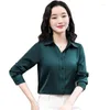 Women's Blouses Luxury Office Lady Satin OL Shirt 2023 Autumn Runway Solid Color Button Dress Shirts Slim Long Sleeve Women Formal Tops