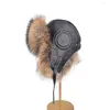Berets Leather Racoon Fur Hats For Women 2023 Luxury Snow Skiing Cap Winter Bomber Hat Woman Ushanka With Ear Flaps