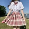 Gonne Zoki Pink Sweet Women Plaid Skirt JK Girls Preppy Dance Mini pieghettato A Line Harajuku Japan School Fashion Tie Bow