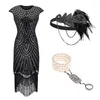 Casual Dresses Sequin fransade 1920 -talet Gatsby Paisley Vintage Pärled Flapper Party Dress med 20S Accessories Set Puse