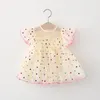 Flicka klänningar baby flickor mesh elegant polka dot prinsessan klänning barn fairy puffy kort ärm födelsedagsfest vestidos barn kläder
