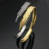 Bangle C-Shaped Tibetan Silver Feather Bracelet Stainless Steel Opening Cuff Bangles Personality Gift For Friends Lovers YP8958