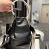 Soft Bucket Bag Triangle Sign Genuine Leather Crossbody Bags Drawstring Closure Handbag Purse Detachable Woven Shoulder Strap Tote