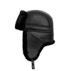 Berets GPBD Winter Warm Beanie Men's Leather Hat Head Layer Dome Cap Outdoor Ear Protection Lei Feng