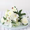 Decorative Flowers Artificial Rose Orchid Bouquet Green Plant Wedding Home Balcony Garden Desktop Flower Arrangement Decoration Fake Silk