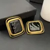 Backs Earrings Fashion Brand Ladies Vintage Black Stone With Large Exaggerated Square Clip Banquets And Concert Jewelry Accessory