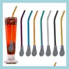 Питье соломинка 304 из нержавеющей стали Sile Sts Spoons Tea Filter St Spoon Creative Coffee Mocking Bar Kitchen Tool 7 Color