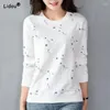 Women's T Shirts Korean Slight Strech O-Neck Spring Summer T-Shirts Pure Cotton Plus Size Loose Printing Women's Clothing Skin Friendly