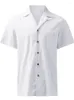 Camisas casuais masculinas Blusa de linho masculino Botões de manga curta Botões de folga verão Solid confortável Tops soltos de férias