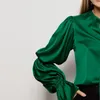 Blouses femininas 2023 Primavera Verde Christmas Casual Fashion Up Blusa Bow Ladies Satin Tops Streetwear Elegant camisas diárias rituais