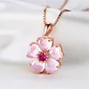Pendant Necklaces Sweet Cute Female Pink Crystal Flower Necklace Charming Ladies Wedding Clavicle Chain Fashion Party Jewelry Girl Gift