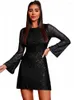 Casual Dresses Long Sleeve Sequin Dress For Women Slim Fit Sexy See Through Open Back A-Line Mini Vestidos Elegant Party Evening Gowns