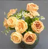 Dekorativa blommor konstgjorda champagne peony ros simulering siden bukett bröllop pografi blommor arrangemang hem rum sovrum trädgård