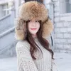 Berets Leather Racoon Fur Hats For Women 2023 Luxury Snow Skiing Cap Winter Bomber Hat Woman Ushanka With Ear Flaps