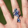 Bröllopsringar Vintage Svart smycken Set för kvinna Elegant Blue Farterfly Flower Ringörhängen Högkvalitativ handgjord emalj