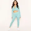 Active Set Solid Zip Up Sport Shirts For Women Yoga Set Long Sleeve Crop Top Gym Clothing Fitness Legings Pants Pants