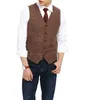Mäns västar England Style Farm Brown Wool Herringbone Tweed Men Custom Groom Vest Slim Fit Mens Suit Wedding Countryside