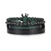 Bracelets porte-bonheur luxe roi royal couronne hommes Bracelet piles perles en acier inoxydable bracelet romain vert fantôme CZ balle bracelets pour