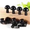 Stone 20Mm Black Mini Mushroom Plant Statue Carving Home Decoration Crystal Polishing Gem For Jewelry Making Drop Delivery Dhkkg